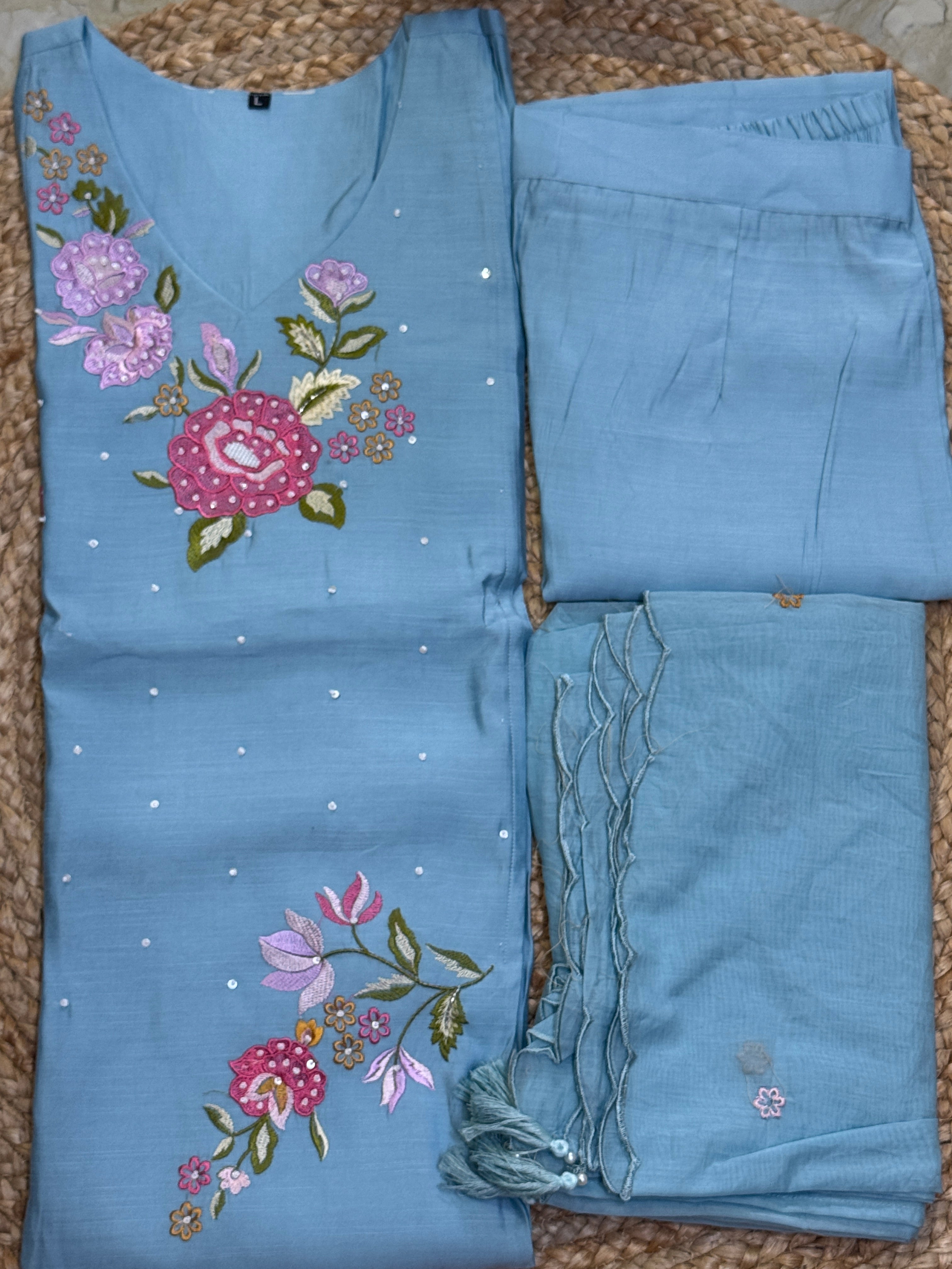 Pure muslin cotton silk kurta with Mul cotton dupatta and pant