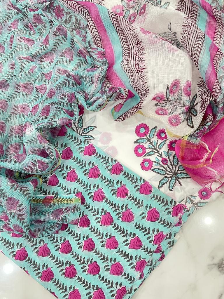 Pure cotton handblock print 3 piece suit