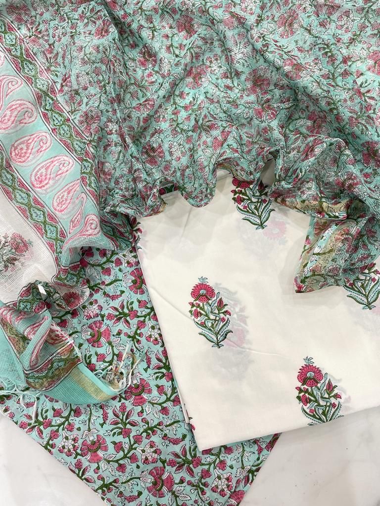 Pure cotton handblock print 3 piece suit