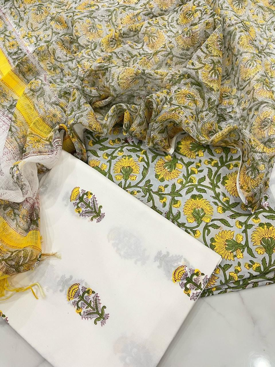Pure cotton handblock print 3 piece suit