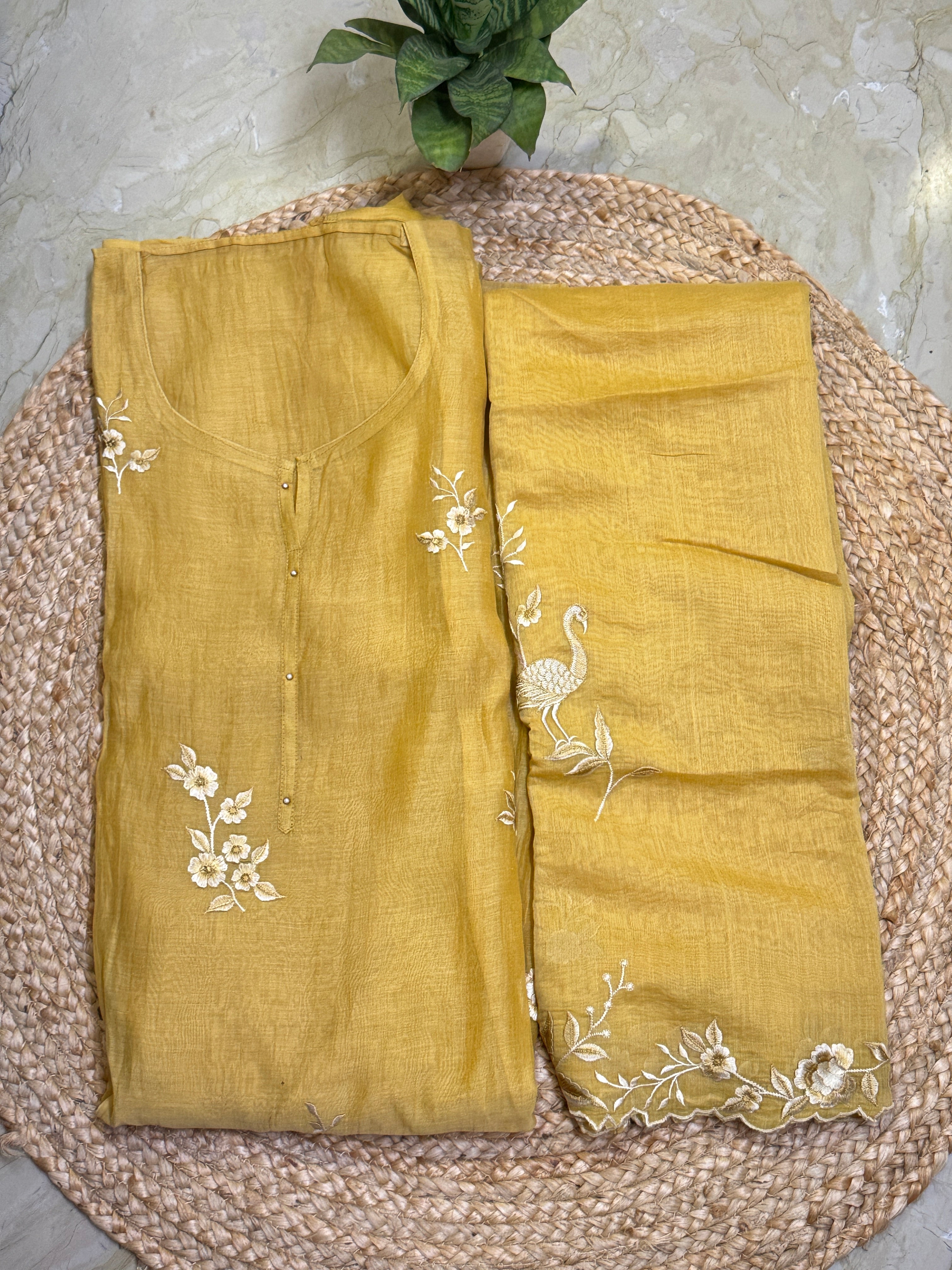 Pure Mul Cotton with Parsi embroidered kurta with fine work on dupatta and pure cotton bottom