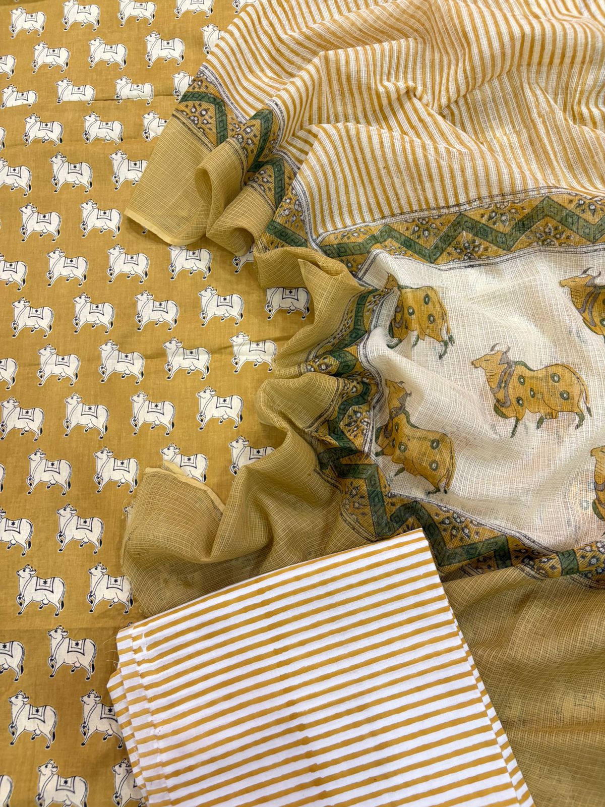 Pure cotton block print 3 piece suit
