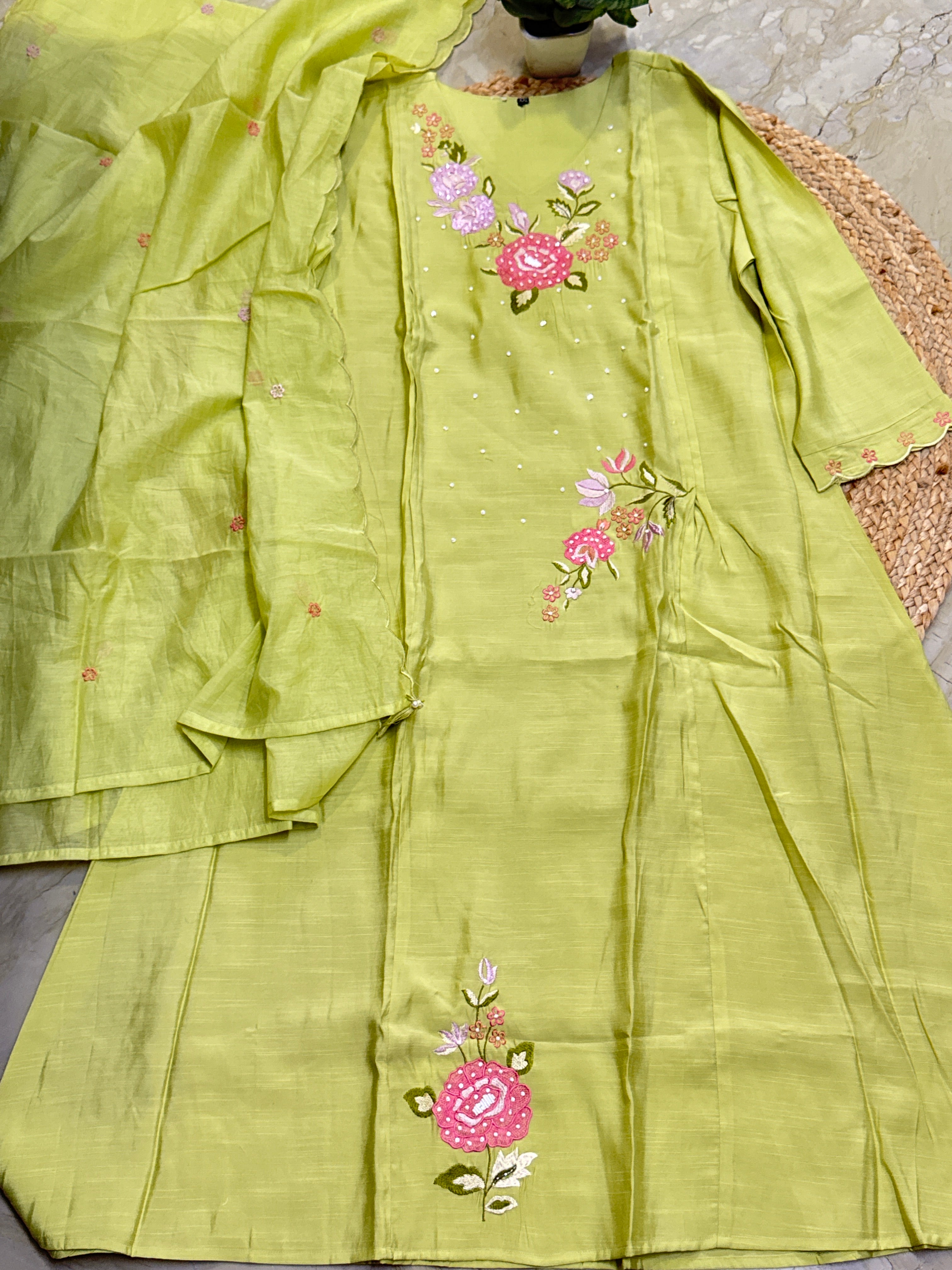 Pure muslin cotton silk kurta with Mul cotton dupatta and pant