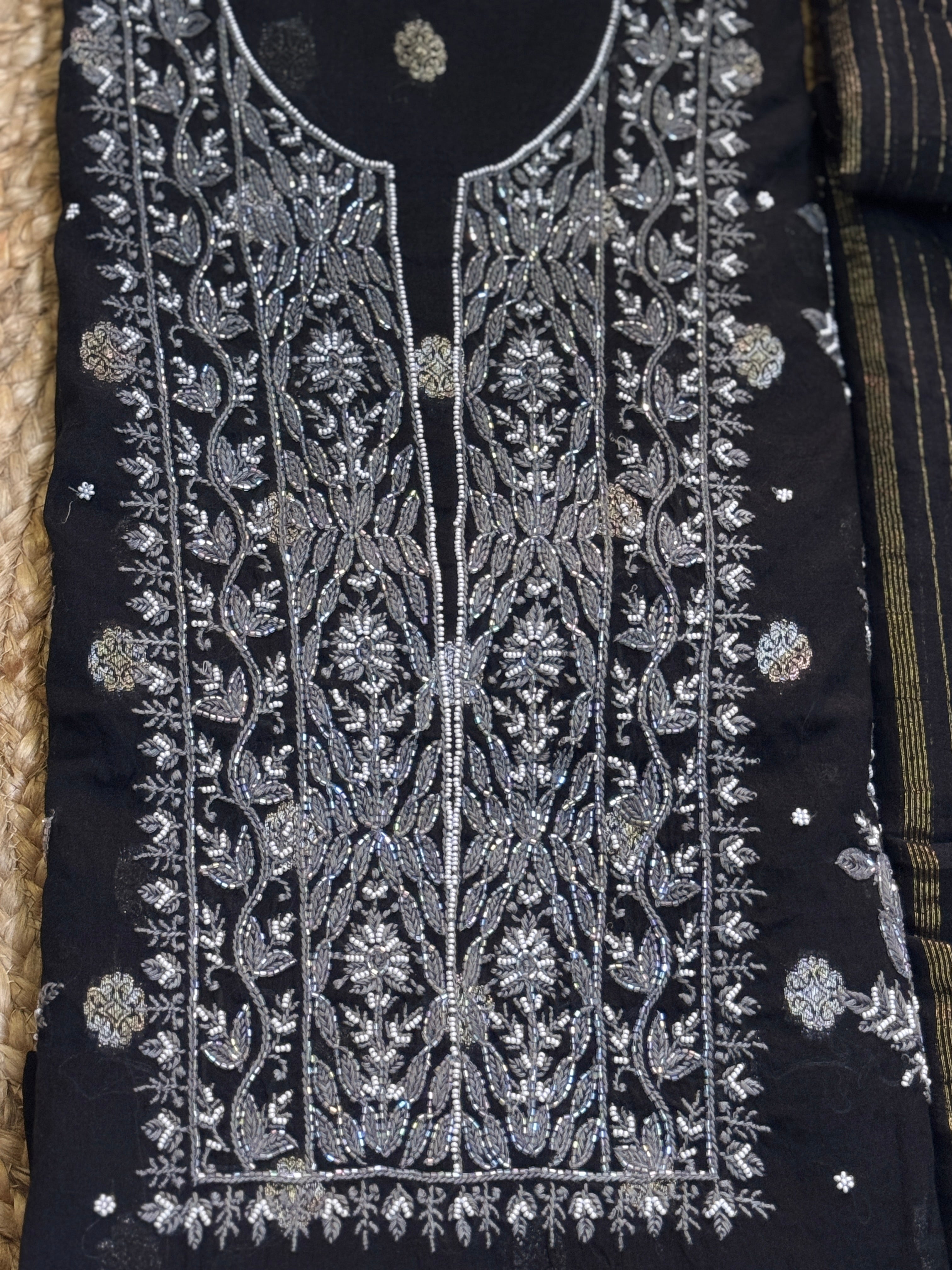 Pure Chanderi silk kurta with fine Chikankari and Cutdana work