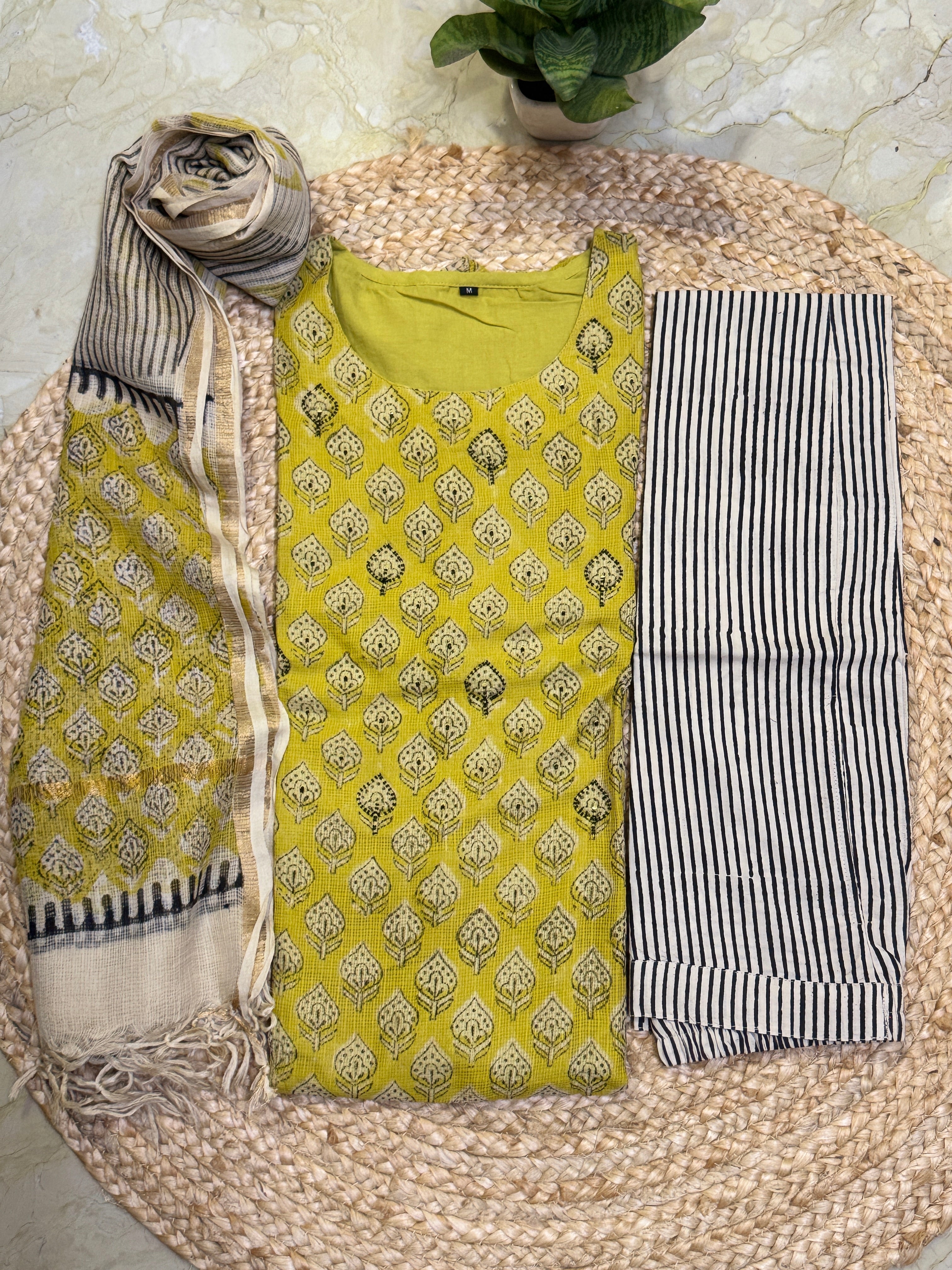 Handblock printed stitched Kota doriya 3 piece suit