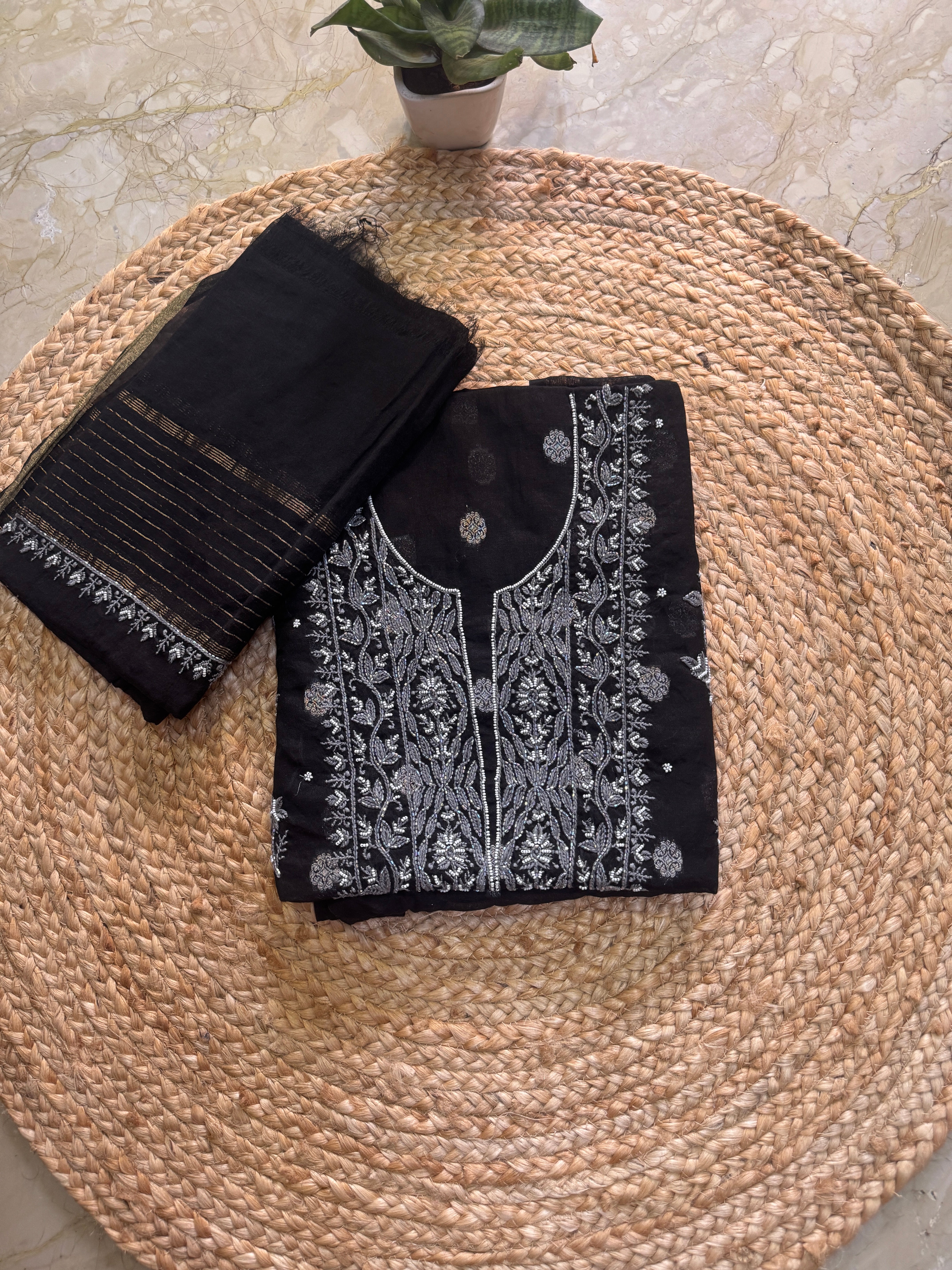 Pure Chanderi silk kurta with fine Chikankari and Cutdana work