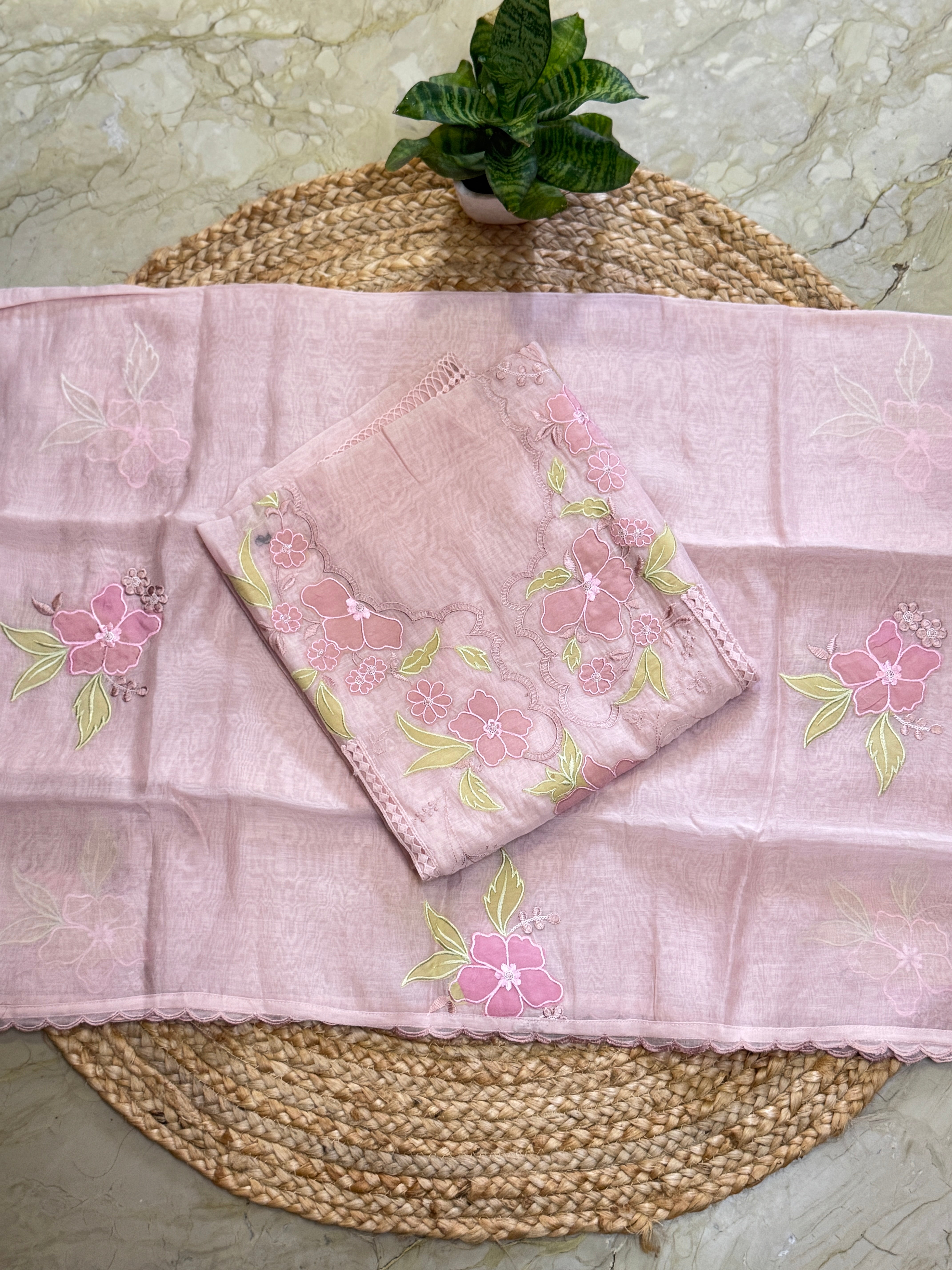 Pure Mul Chanderi kurta and dupatta with Applique work with santoon bottom