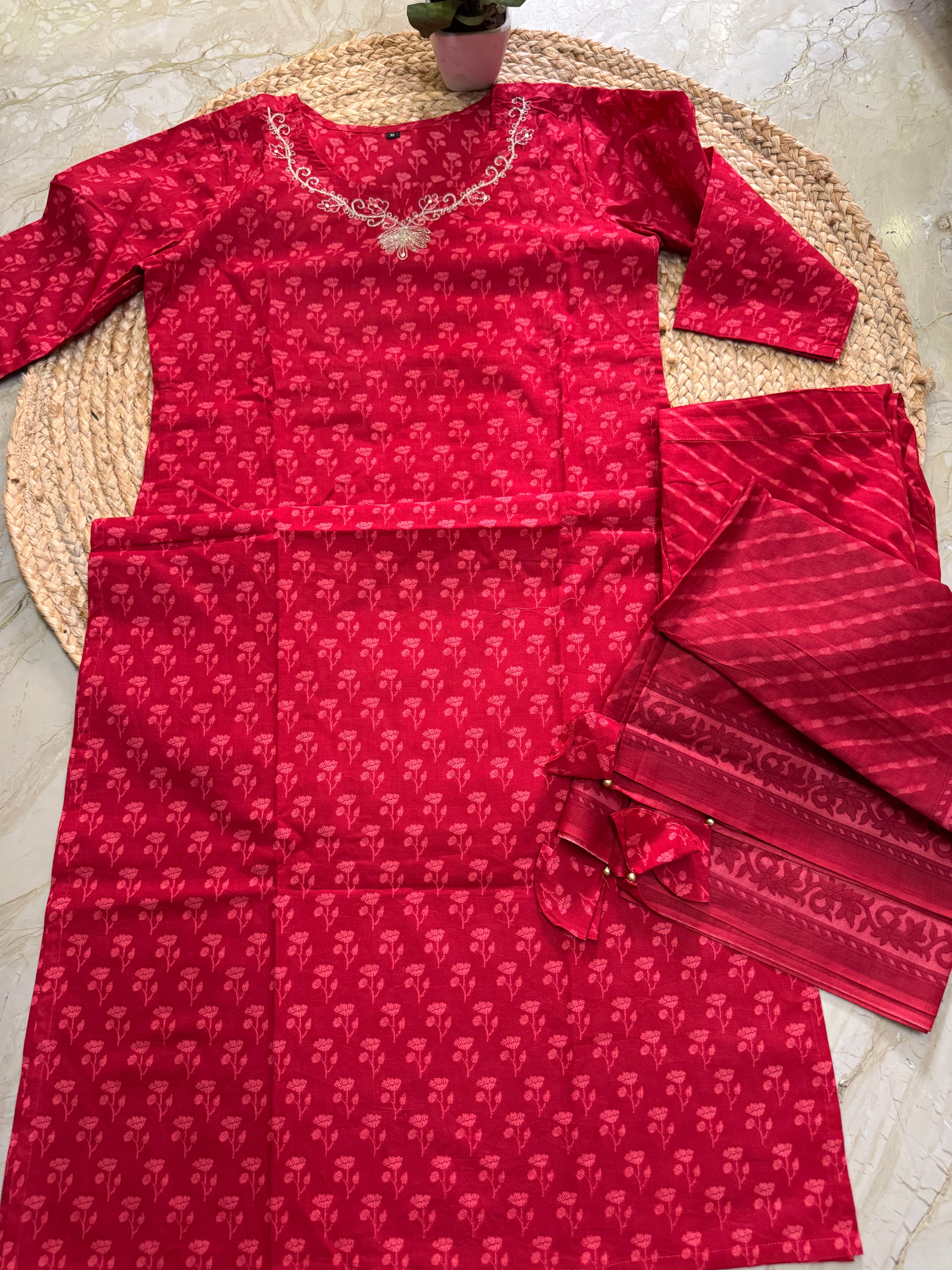 Pure cotton handblock print stitched 3 pc suit