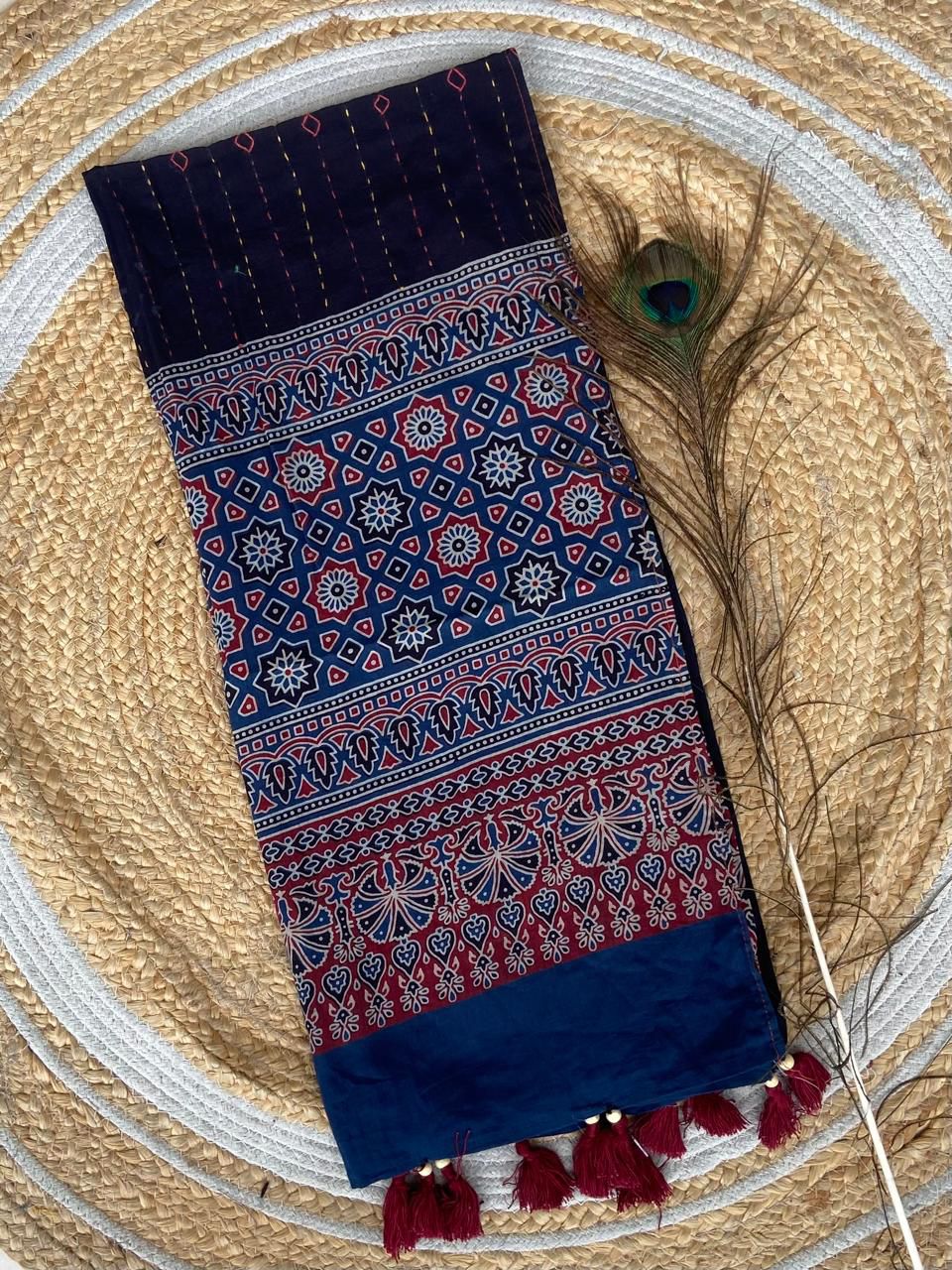 Ajrakh Print Kantha Stole