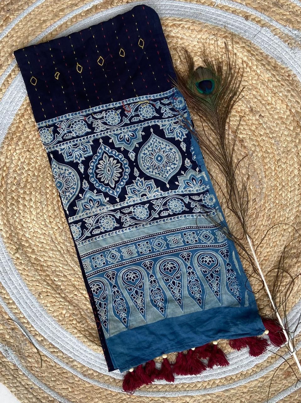 Ajrakh Print Kantha Stole
