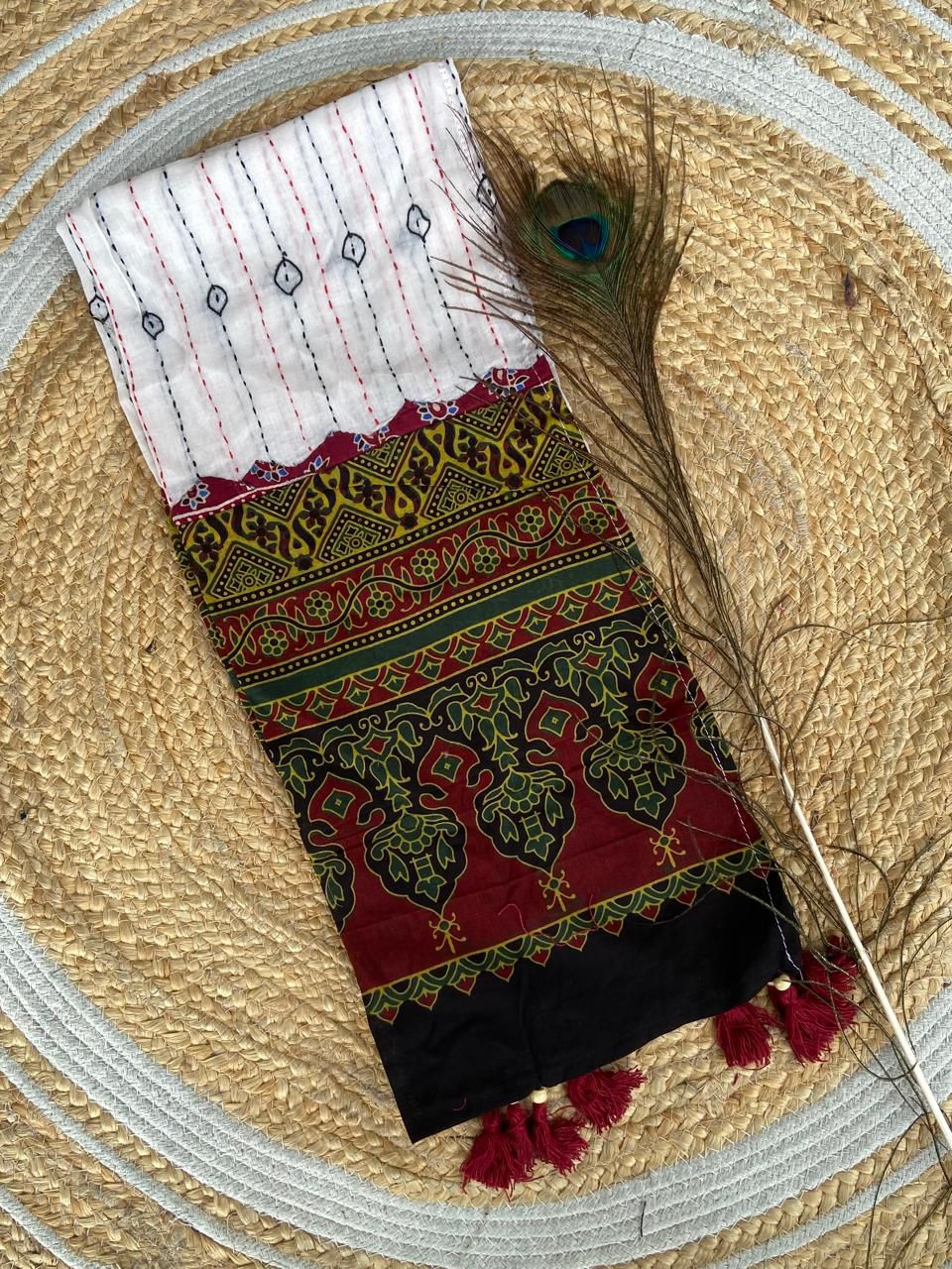 Ajrakh Print Kantha Stole