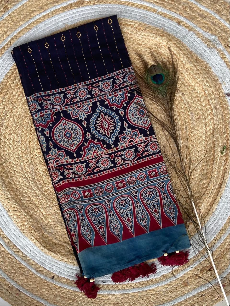Ajrakh Print Kantha Stole