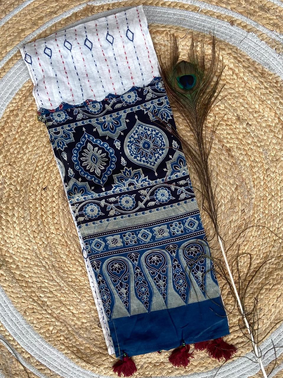 Ajrakh Print Kantha Stole