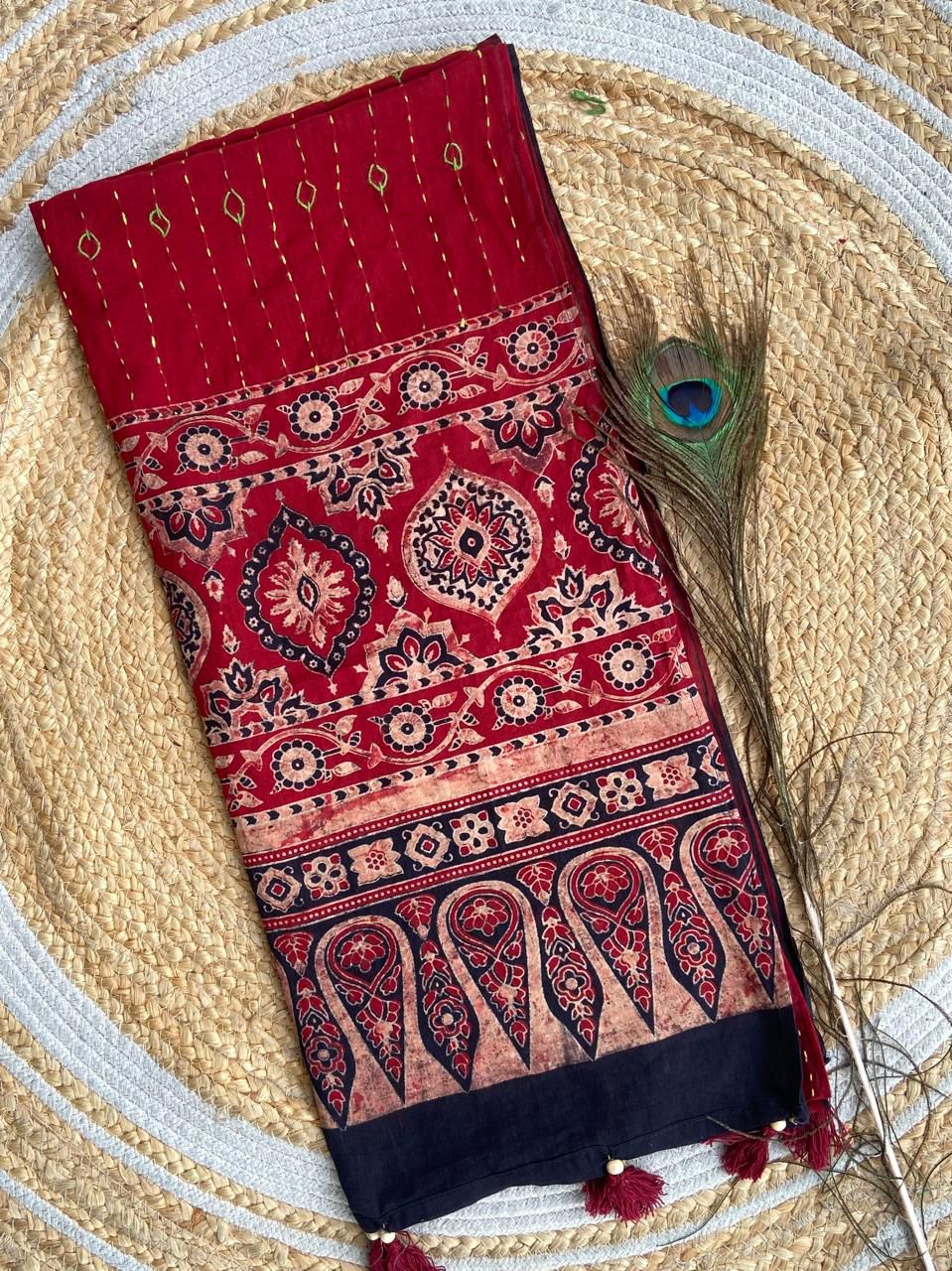 Ajrakh Print Kantha Stole