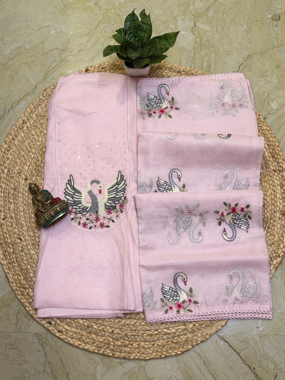Soft kota silk embroidered top with soft kota silk embroidered dupatta and pure cotton bottom