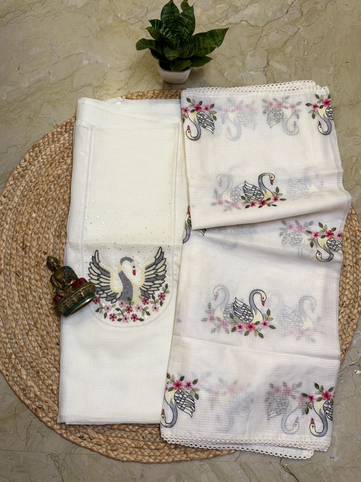 Soft kota silk embroidered top with soft kota silk embroidered dupatta and pure cotton bottom