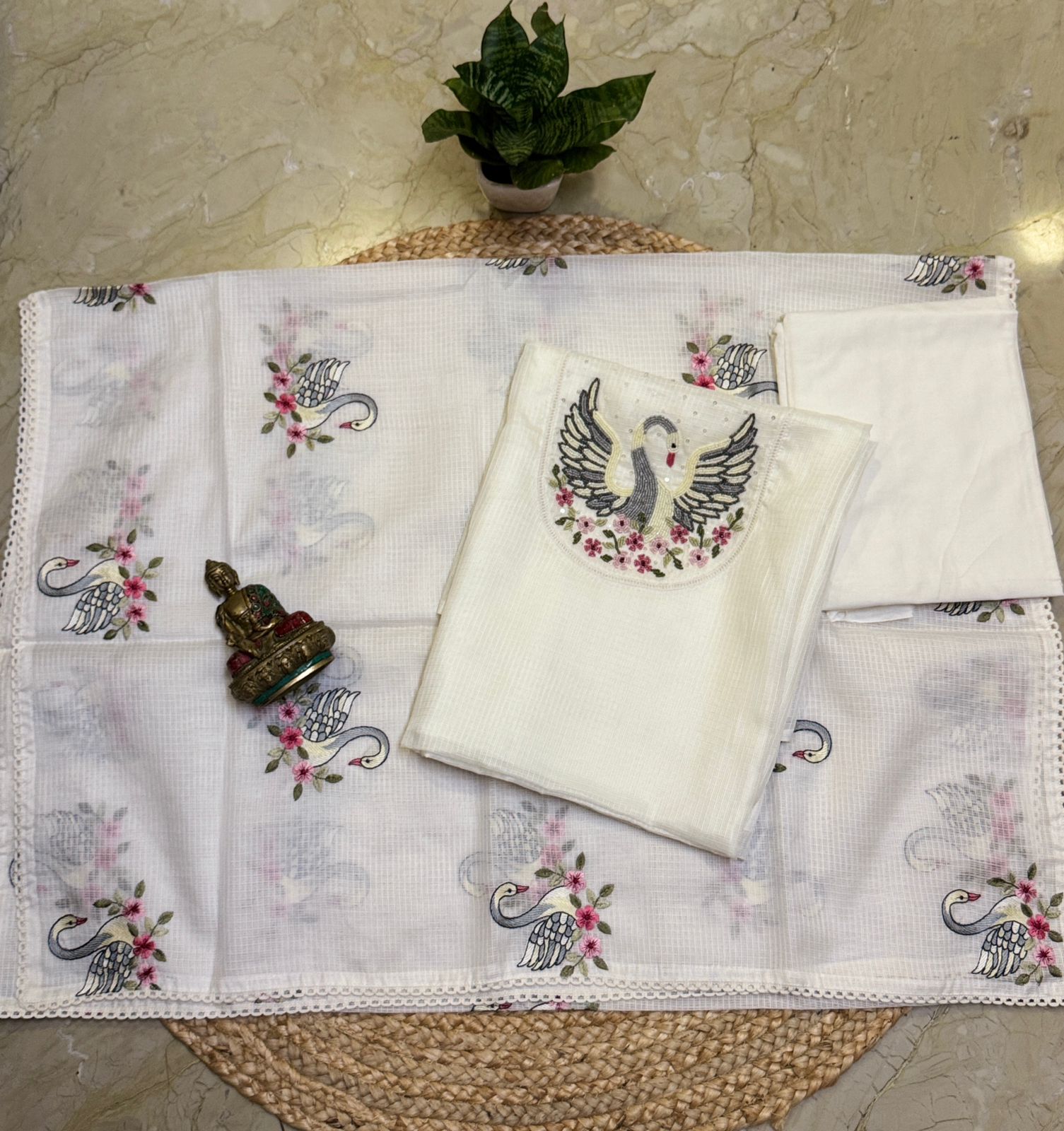 Soft kota silk embroidered top with soft kota silk embroidered dupatta and pure cotton bottom