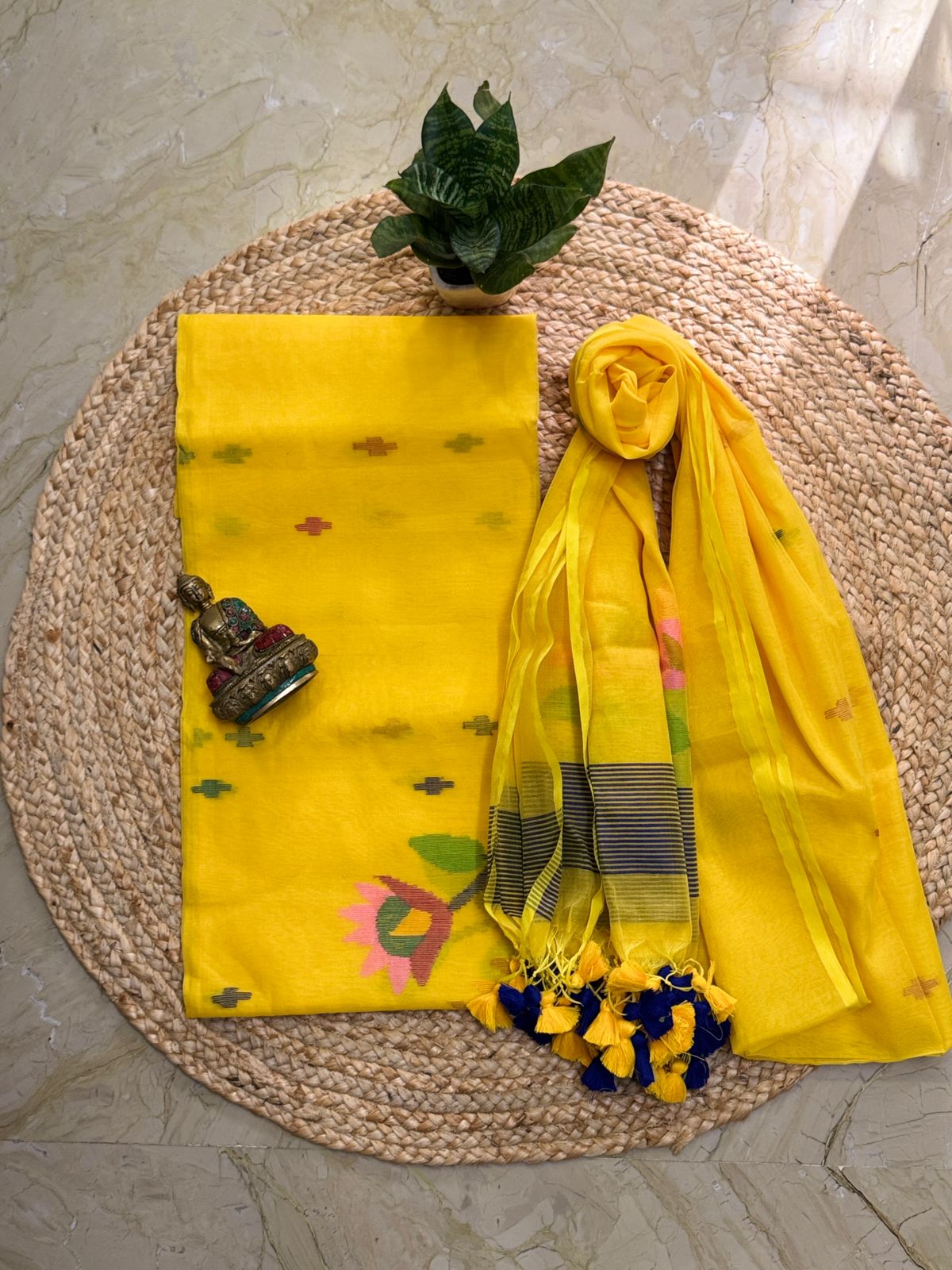 Muslin jamdani top dupatta yellow