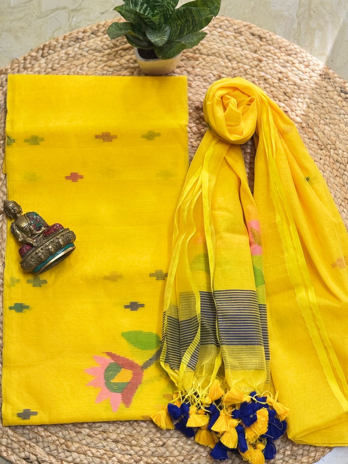 Muslin jamdani top dupatta yellow