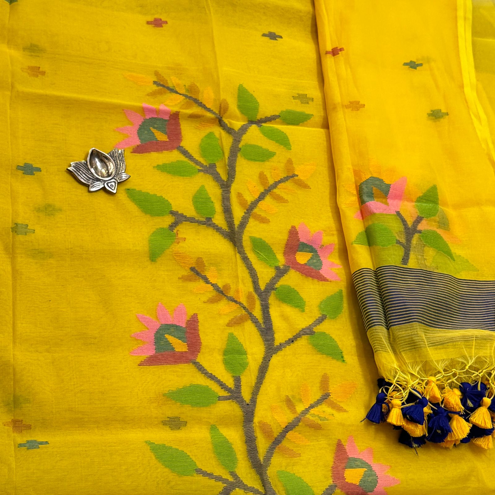 Muslin jamdani top dupatta yellow
