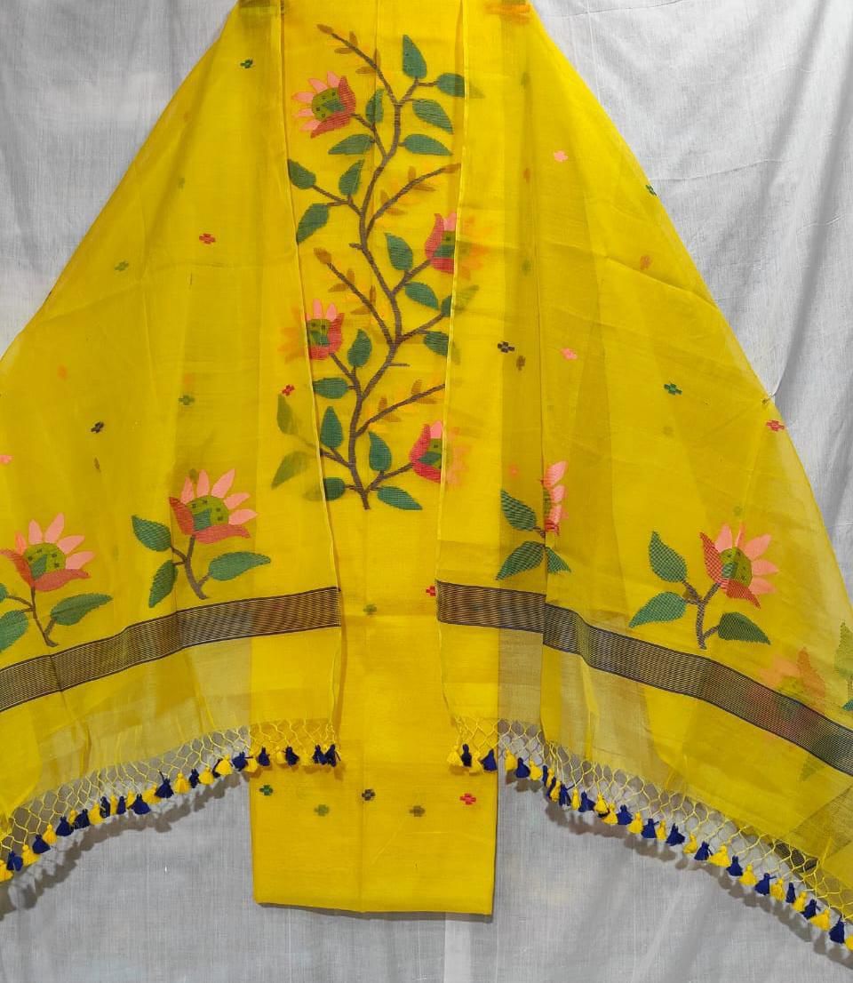 Muslin jamdani top dupatta yellow