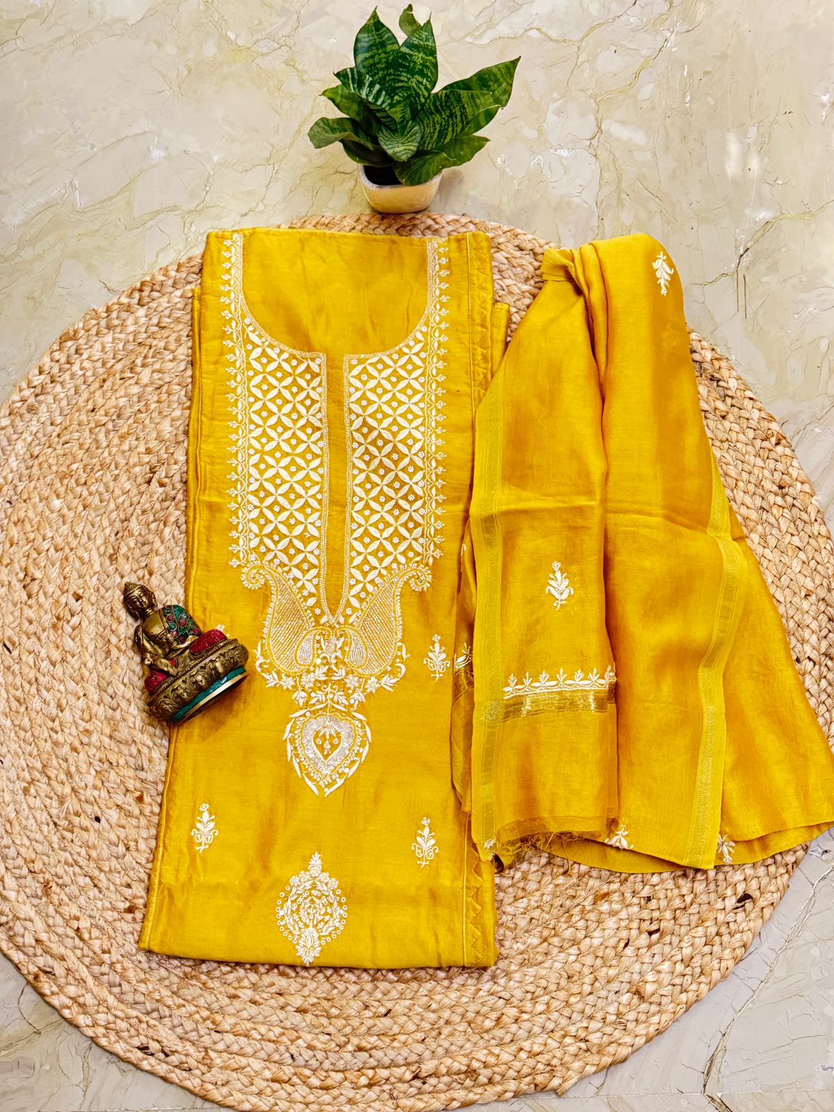 Pure Chanderi silk kurta and dupatta set with fine Chikankari and cutdana work