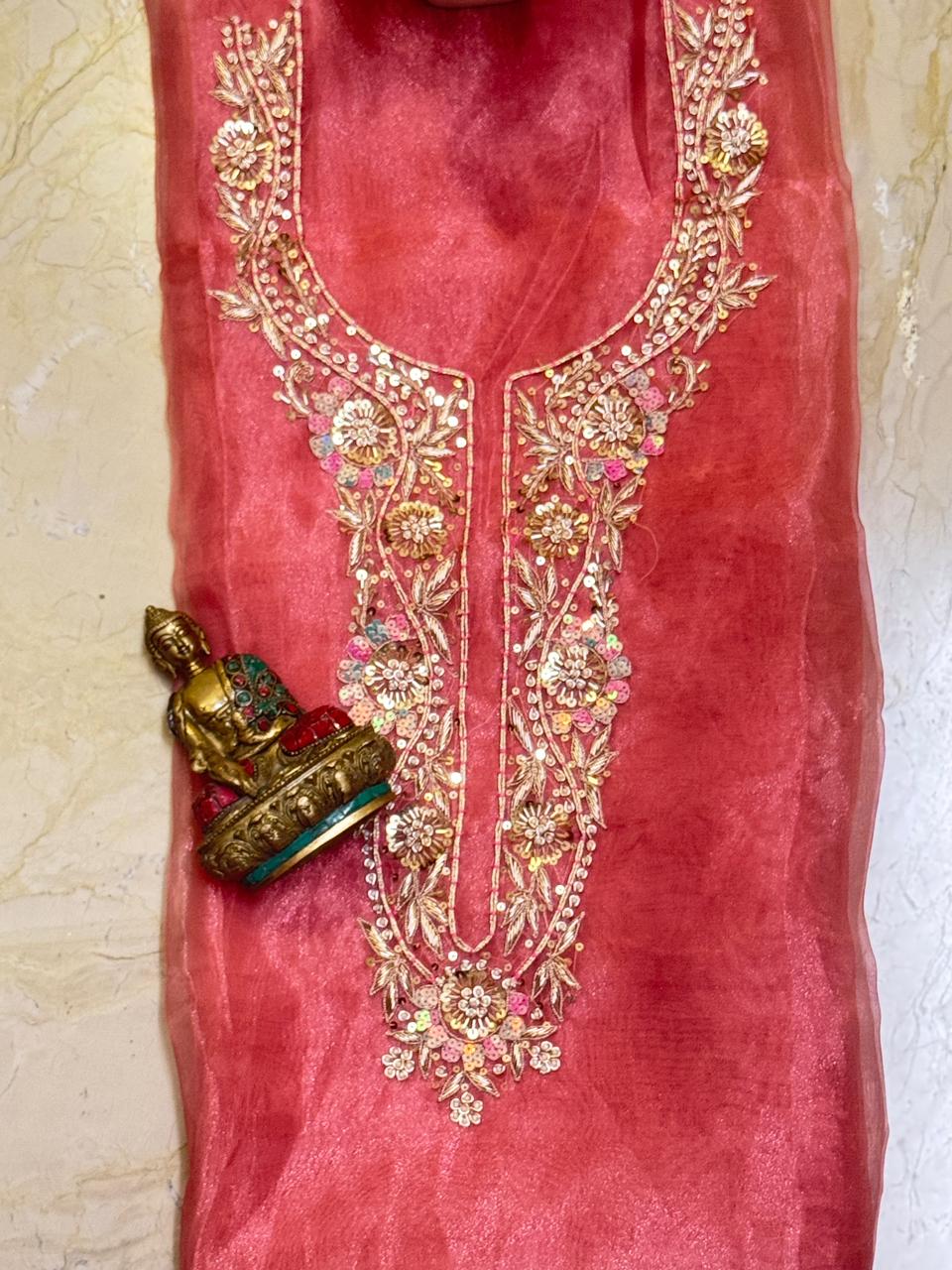 Soft organza kurta 2.5 mtrs with fine zardosi n sequins work