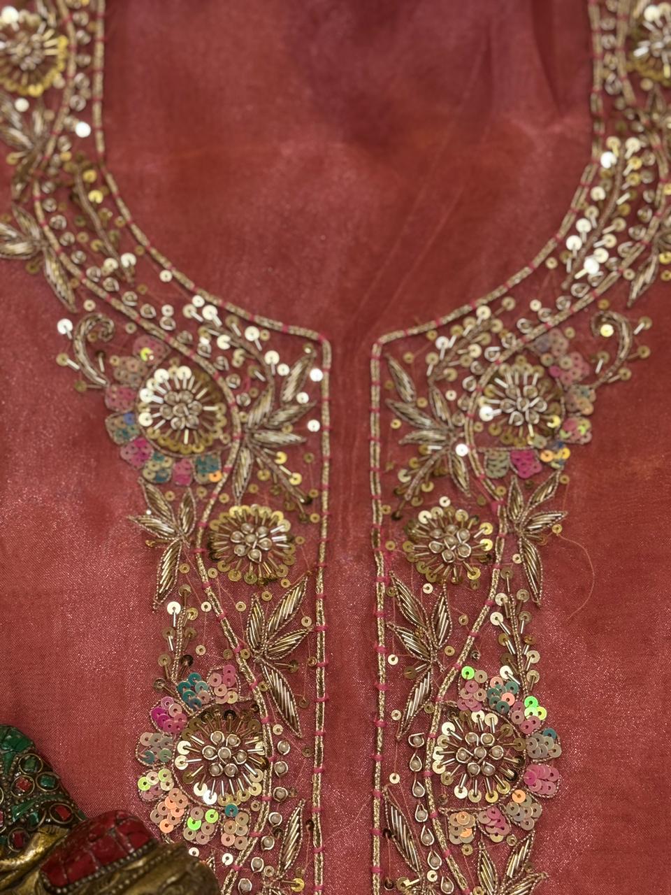 Soft organza kurta 2.5 mtrs with fine zardosi n sequins work