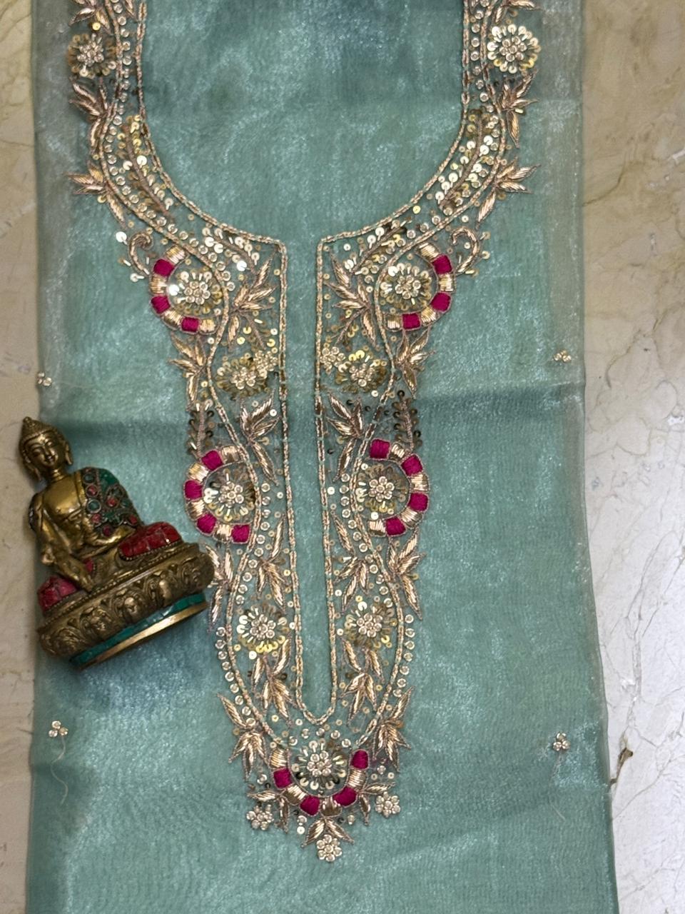 Soft organza kurta 2.5 mtrs with fine zardosi n sequins work in sapphire