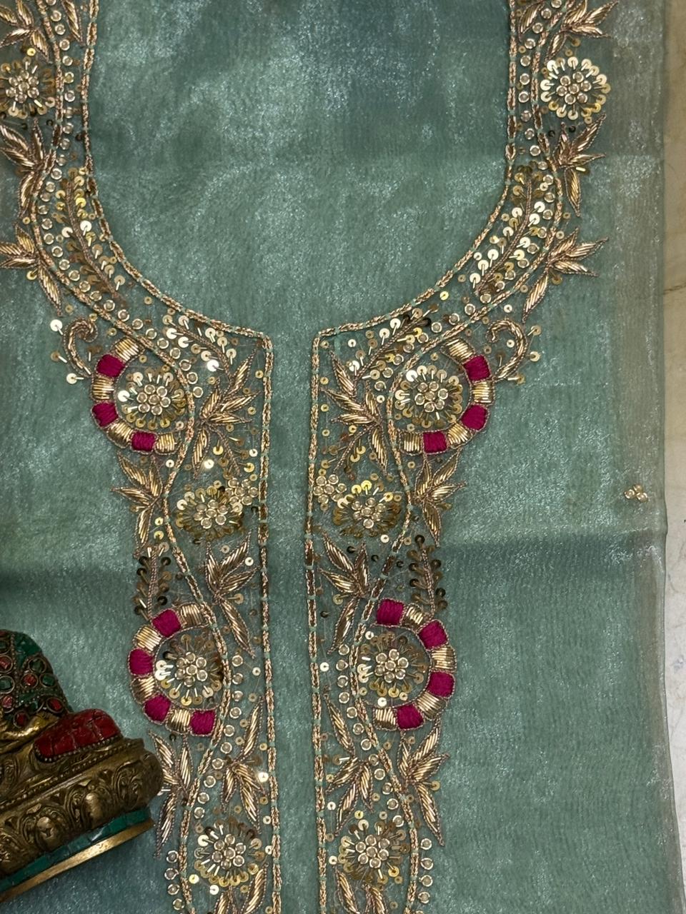 Soft organza kurta 2.5 mtrs with fine zardosi n sequins work in sapphire