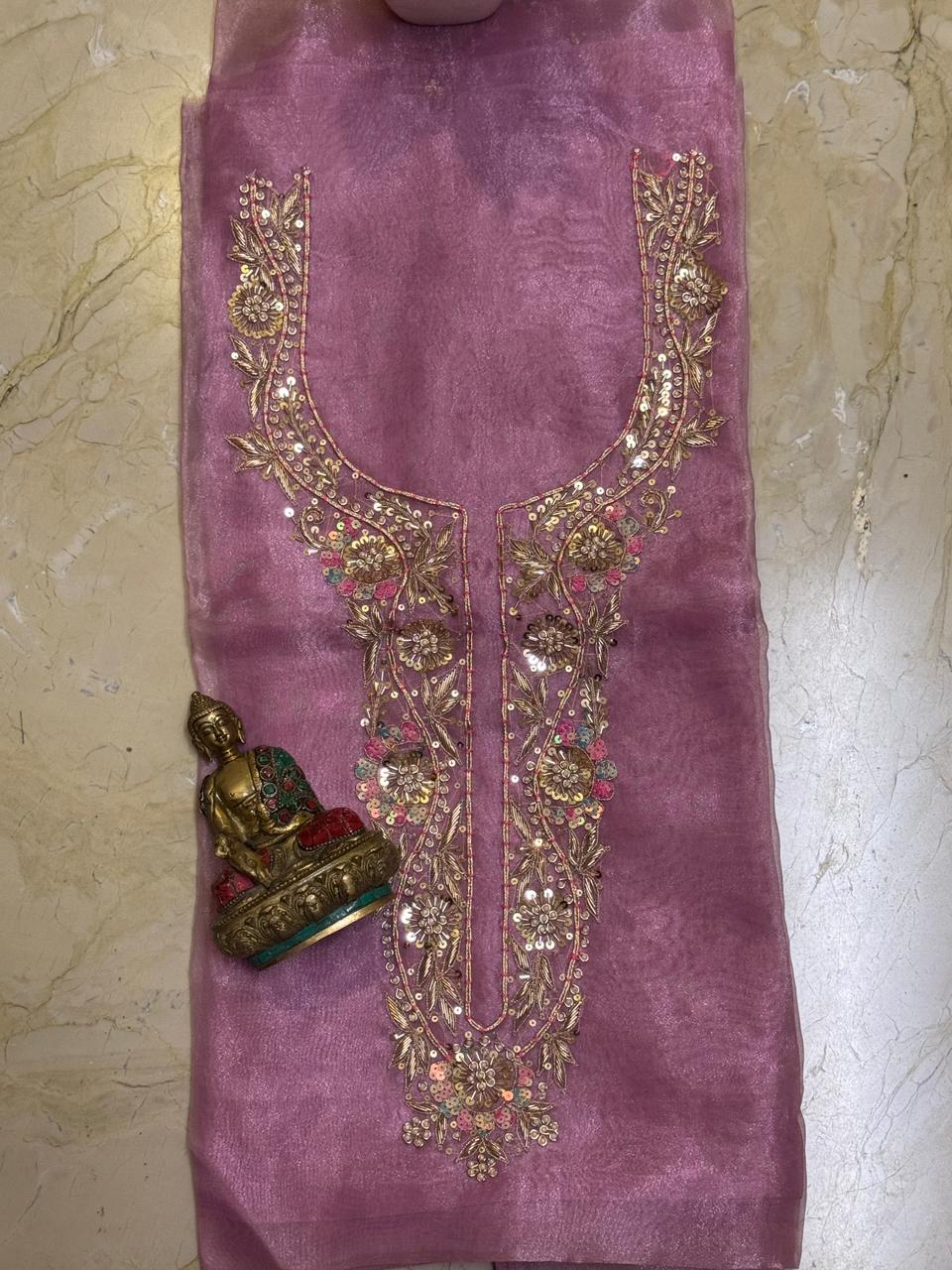 Soft organza kurta 2.5 mtrs with fine zardosi n sequins work in pink