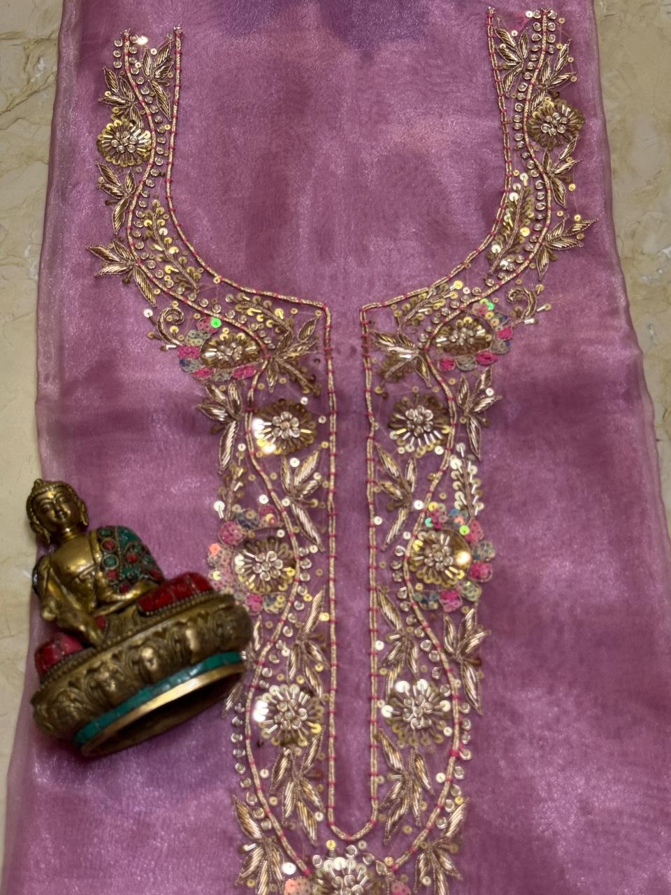 Soft organza kurta 2.5 mtrs with fine zardosi n sequins work in pink