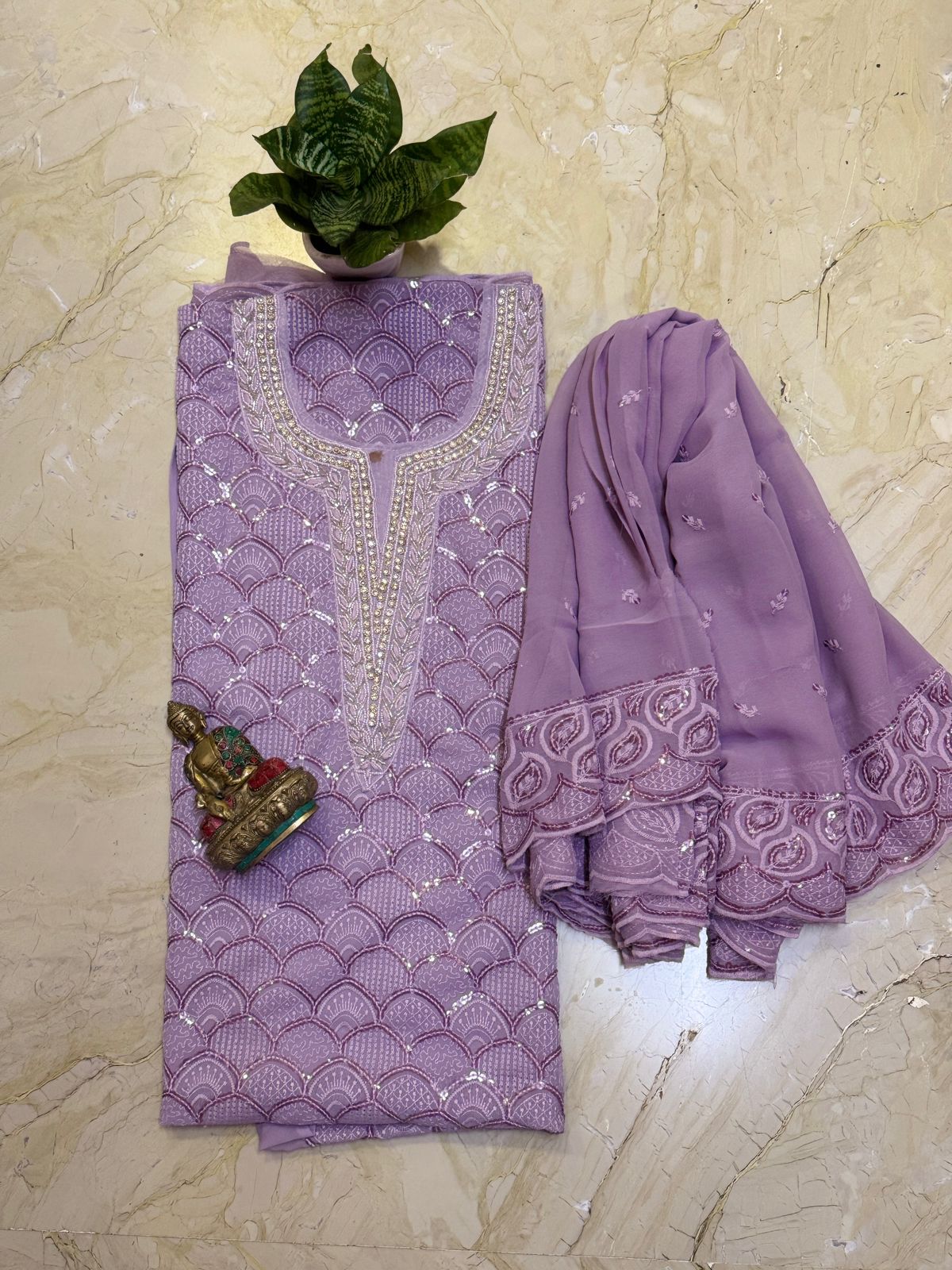 Beautiful Full Embroidered Georgette Shirt With Lucknowi Work  & Pearl & Sequins Embroidery