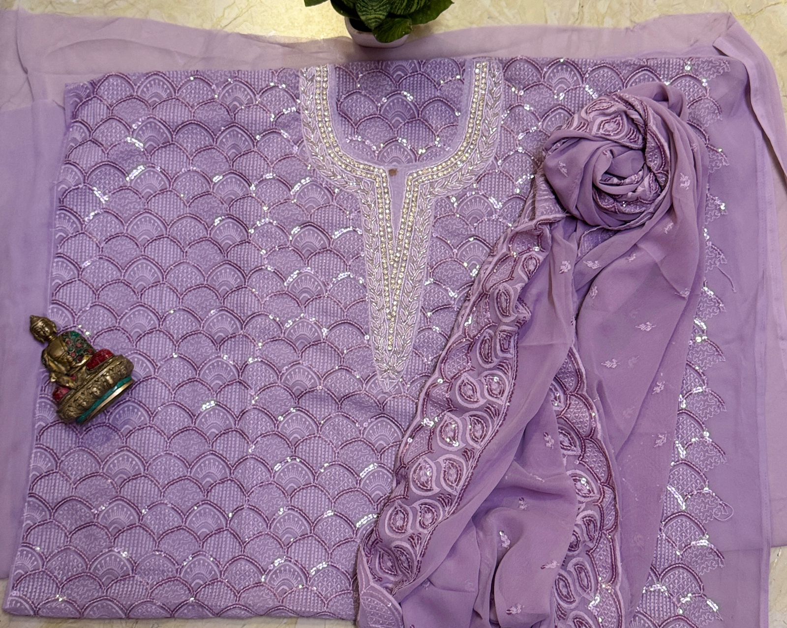 Beautiful Full Embroidered Georgette Shirt With Lucknowi Work  & Pearl & Sequins Embroidery