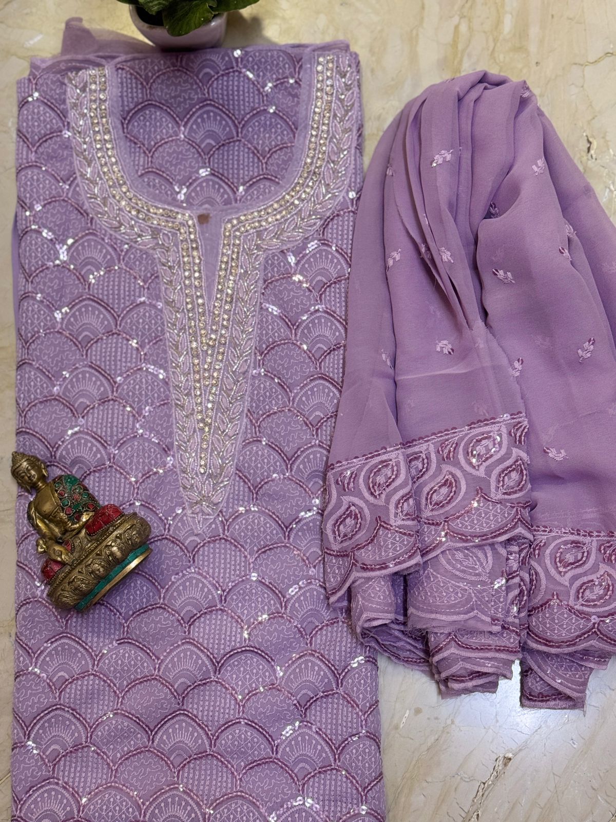 Beautiful Full Embroidered Georgette Shirt With Lucknowi Work  & Pearl & Sequins Embroidery