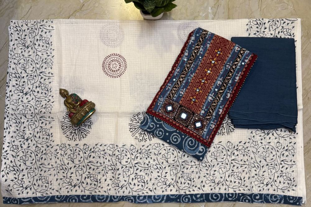 Semi Tussar silk kurta with Kalamkari & digital print dupatta (Copy)