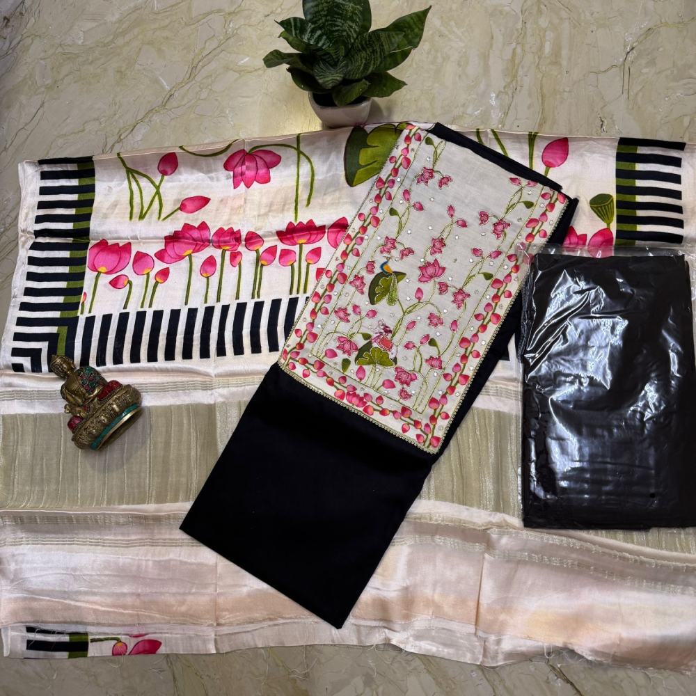 Glacé Cotton Kurta with Modal Dupatta & Santoon Bottom