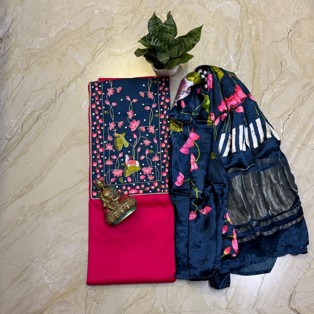 Elegant Glacé Cotton Kurta with Modal Dupatta & Santoon Bottom
