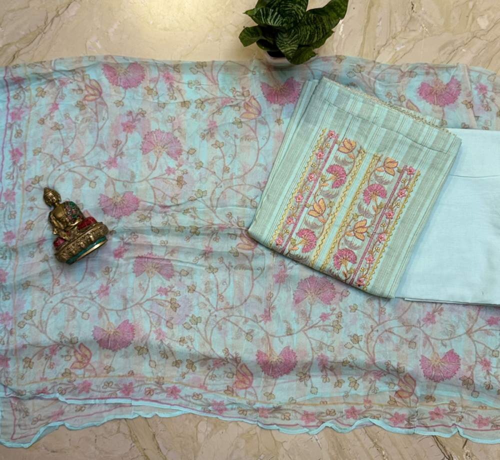 Khadi cotton kurta with chiffon dupatta & cotton bottom