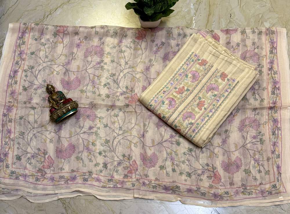 Khadi cotton kurta with chiffon dupatta & cotton bottom