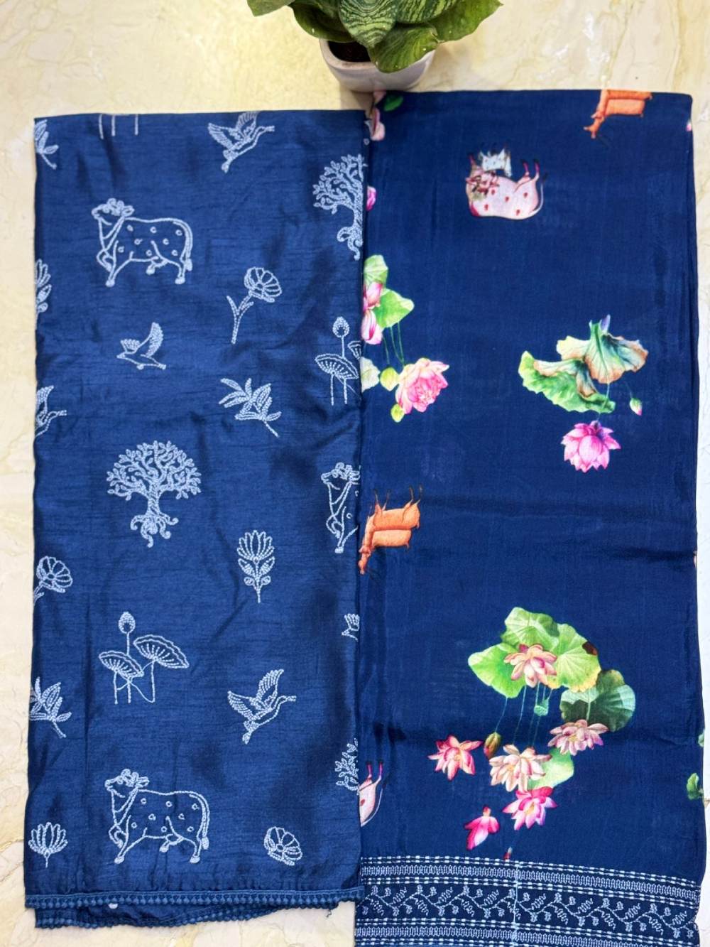 Very beautiful Dola silk kurta with fine pichwai embroidery ,pichwai dupatta n santoon bottom