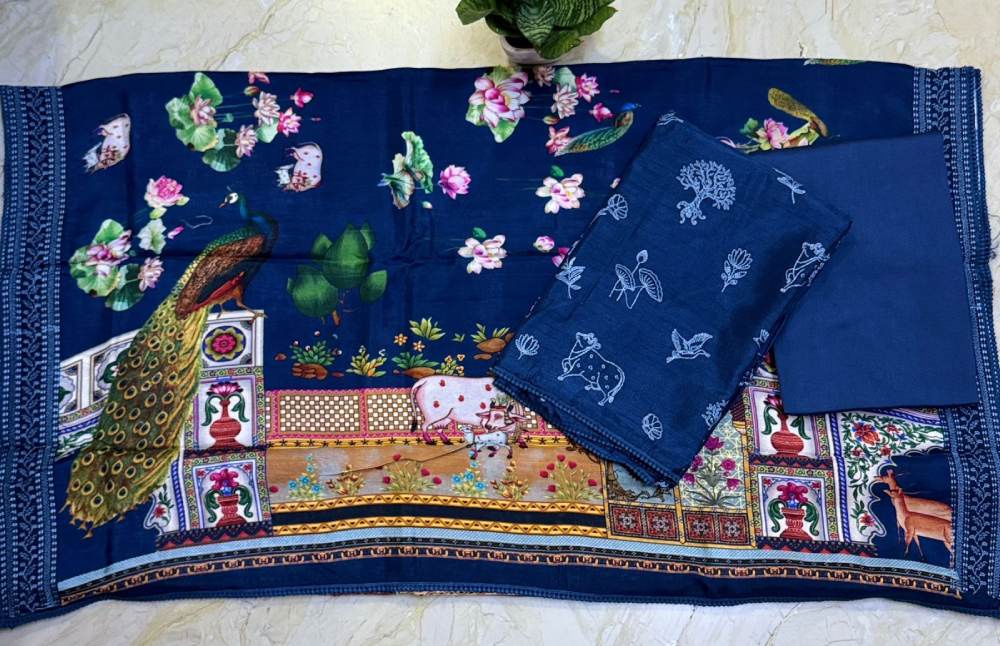 Very beautiful Dola silk kurta with fine pichwai embroidery ,pichwai dupatta n santoon bottom