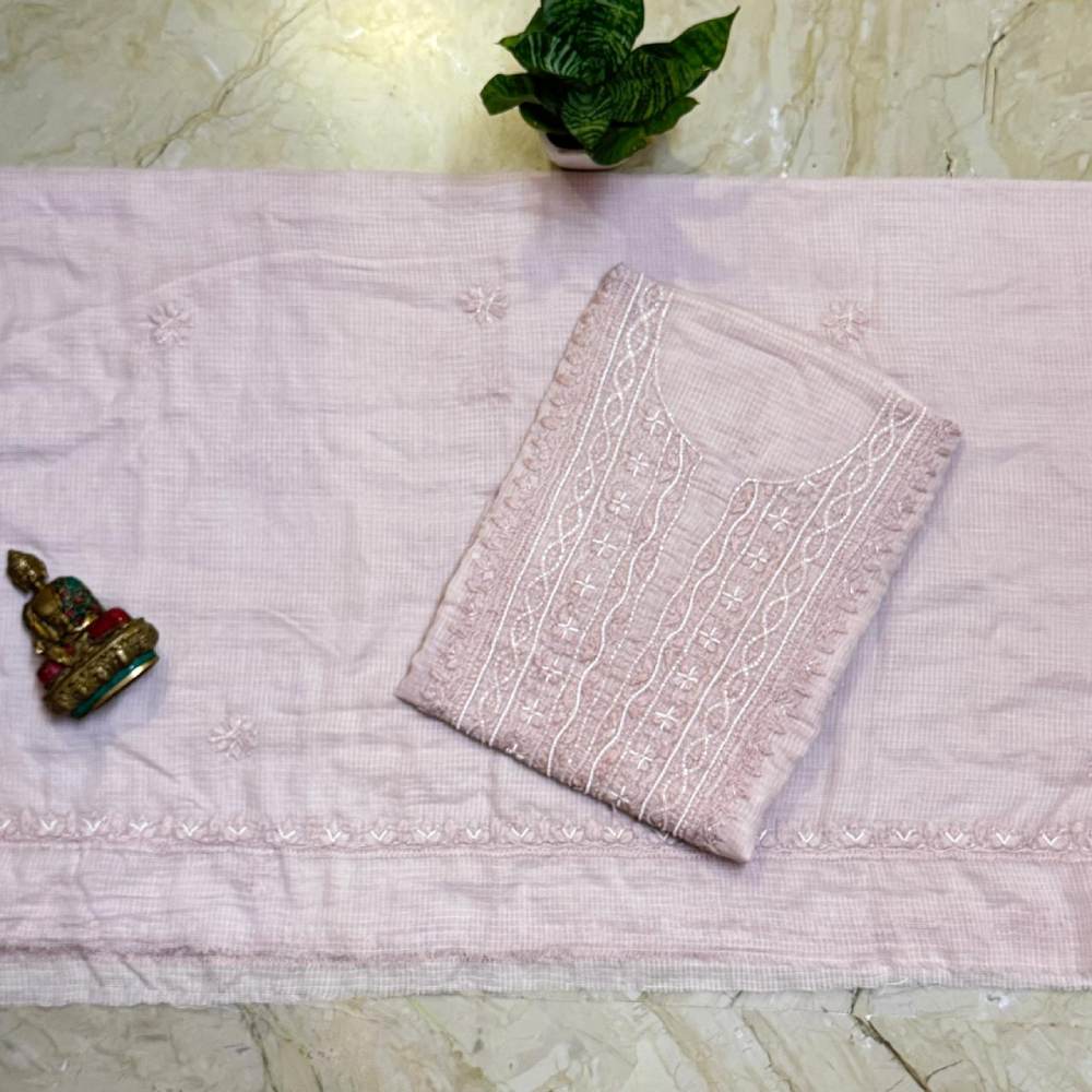 Soft Kota doriya cotton kurta n dupatta  with Chikankari cutdana n pearl work