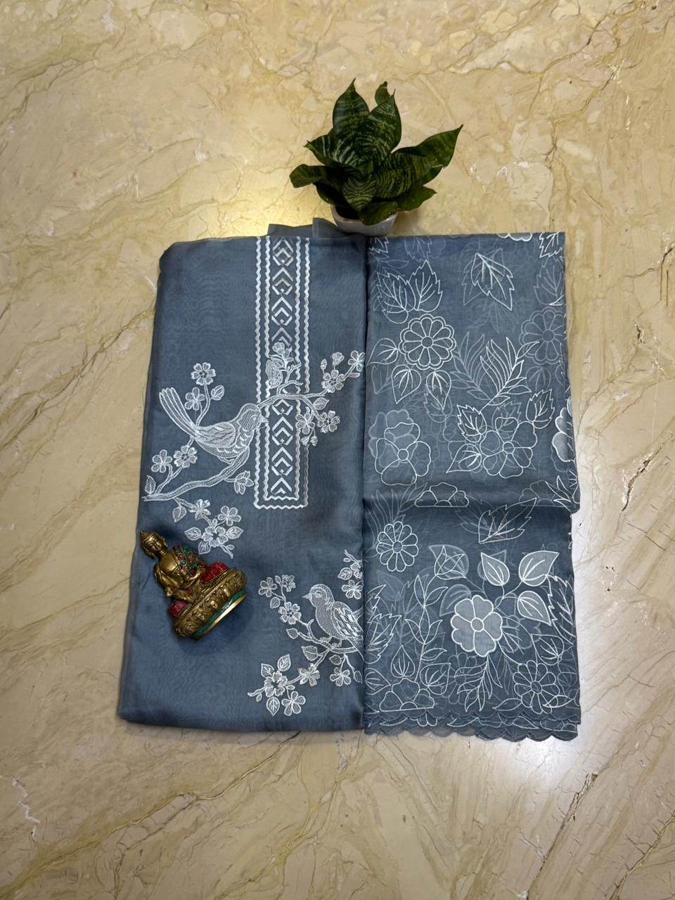Pure Organza Silk Kurta with Appliqué Work, Organza Dupatta & Cotton Silk Bottom – Feather Light Luxury (35g)